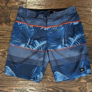 O'Neill Board Shorts Blue Palm Print and Stripes